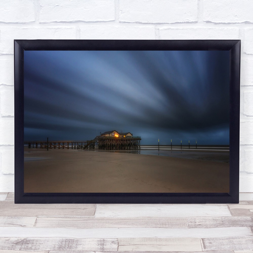 Nort Sea North Germany St Peter Ording pier Twilight Wall Art Print