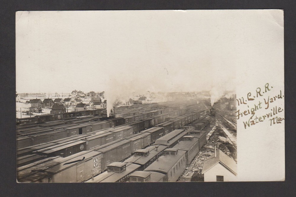 1912 RPPC  M C R R Freight Yard Waterville Maine  Real Photo Postcard
