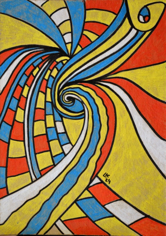 Original Modern Abstract Art Colorful Swirling Shapes Intricate Bold Designs