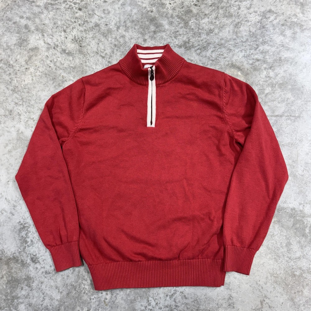 Maus & Hoffman Sweater Mens Medium Red Quarter Zip Pima Cotton Mock Neck