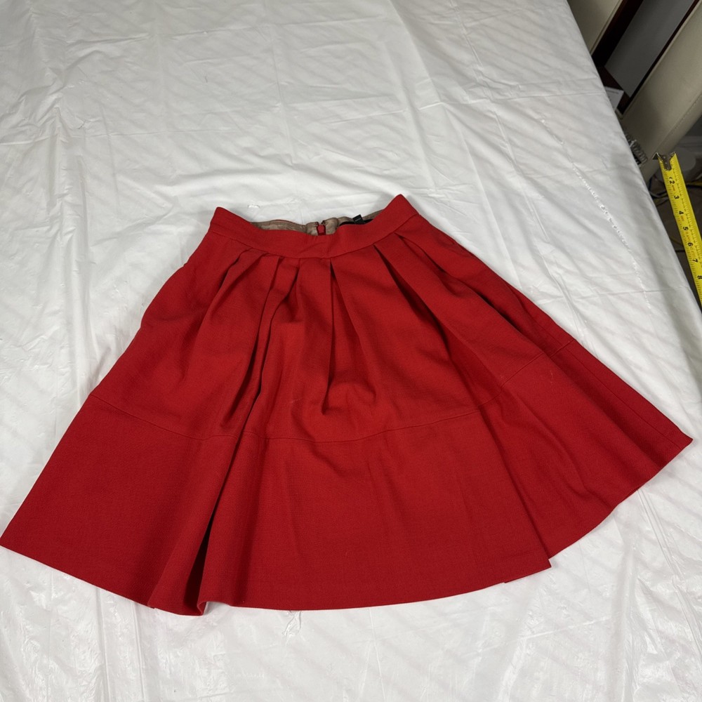 Banana Republic Cherry Red Pleated Heavyweight Short Skirt Back Zip Pockets Sz 0