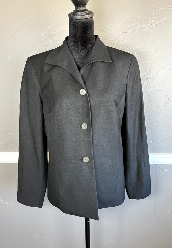 Kate Hill Women's Size 8 Petite Black Linen Blend Blazer Jacket