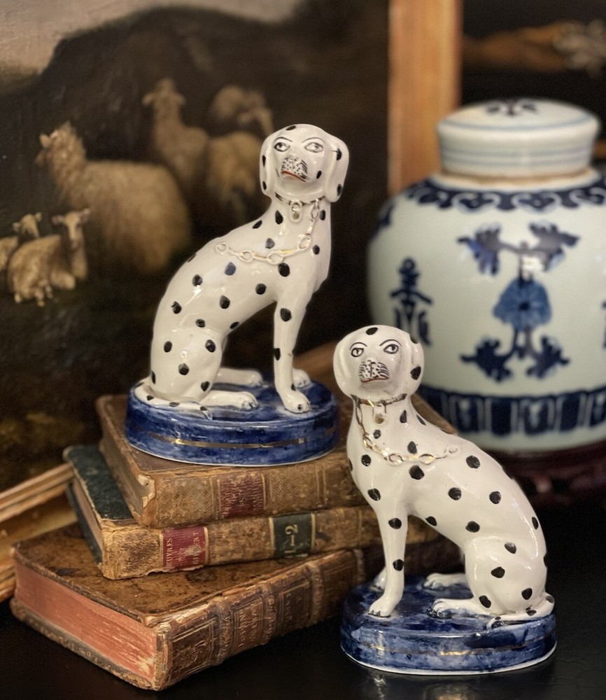 Magnificent Rare 19C Antique English Staffordshire Dalmatian Mantle Dog Pair 5”