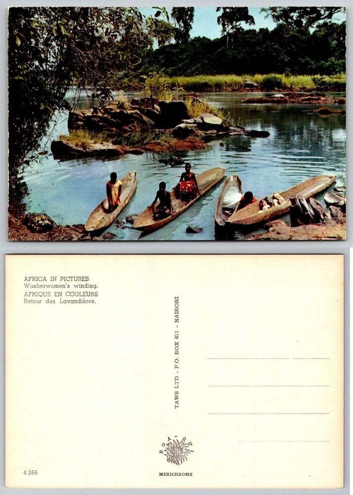 Vintage Nairobi Africa Washerwomen River Boats Daily Life Postcard Mexichrome