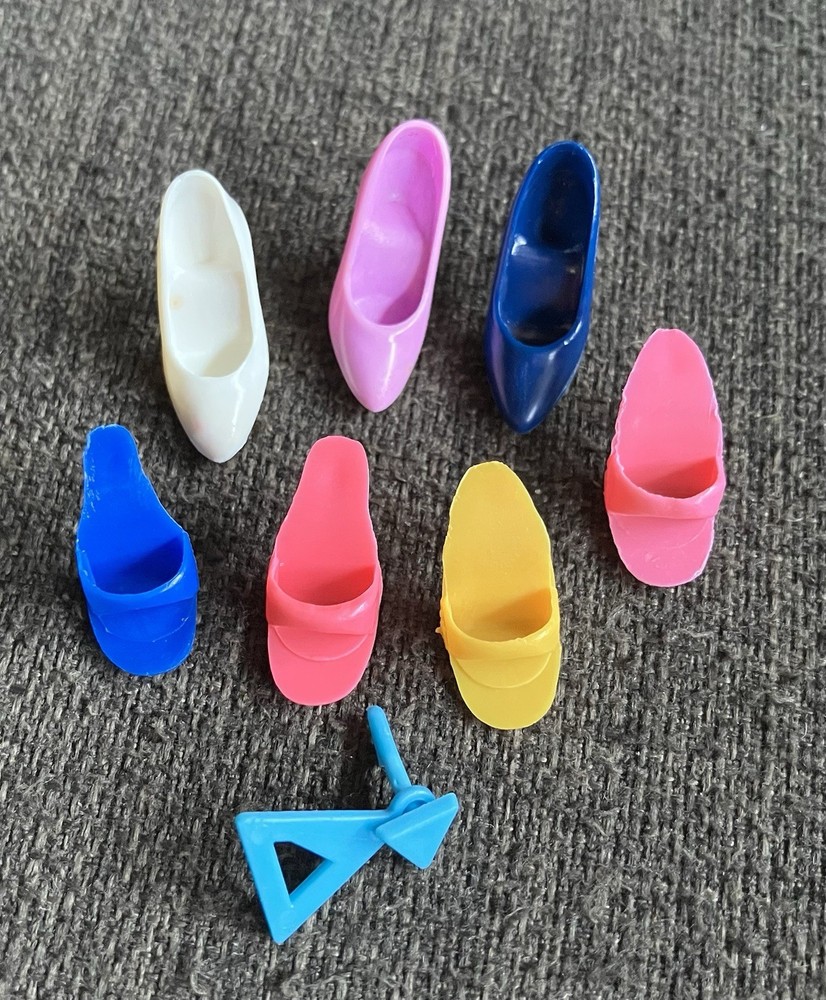 Lot of 7 Vintage Barbie Shoe Singles + One Earring, Mules And Pumps, L&R