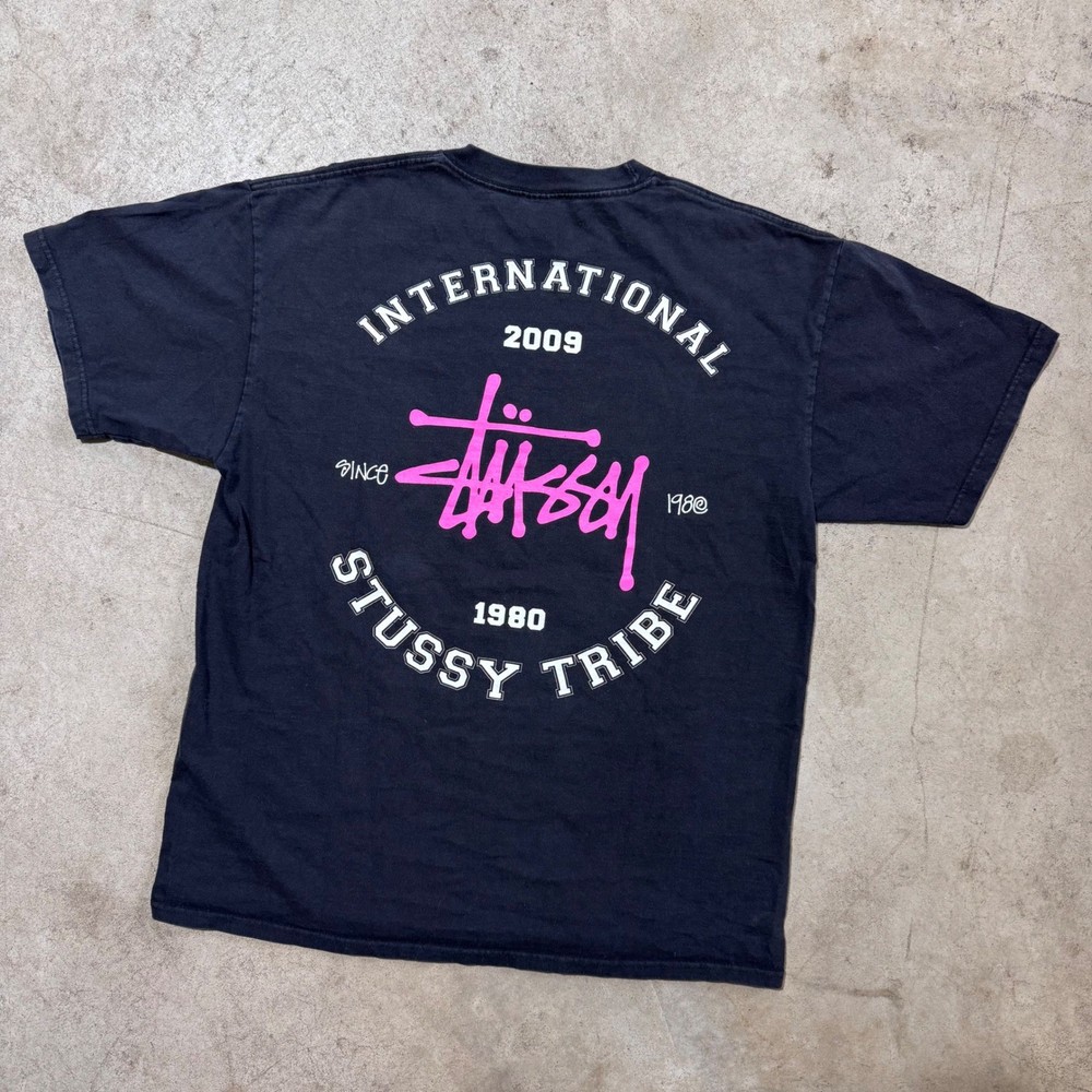 Y2K Stussy International Tribe T Shirt Black Mens Large 2009 Pink Logo