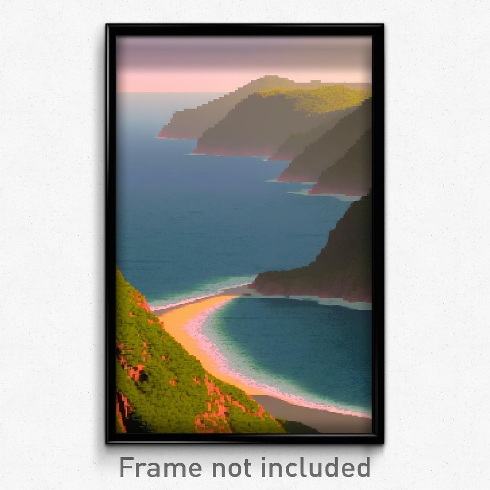 Pixel Art Poster - Imperfect Coast (8 Bit Psychedelic Trippy Video Game Print)
