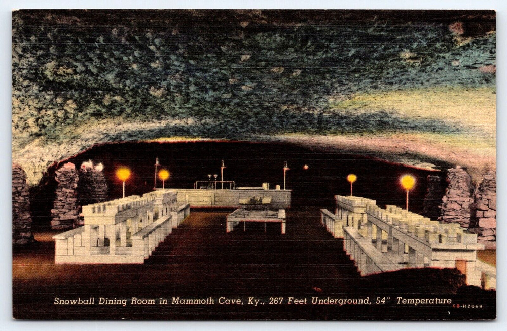 Vintage Postcard Old Mammoth Cave Kentucky Snowball Underground Dining Room
