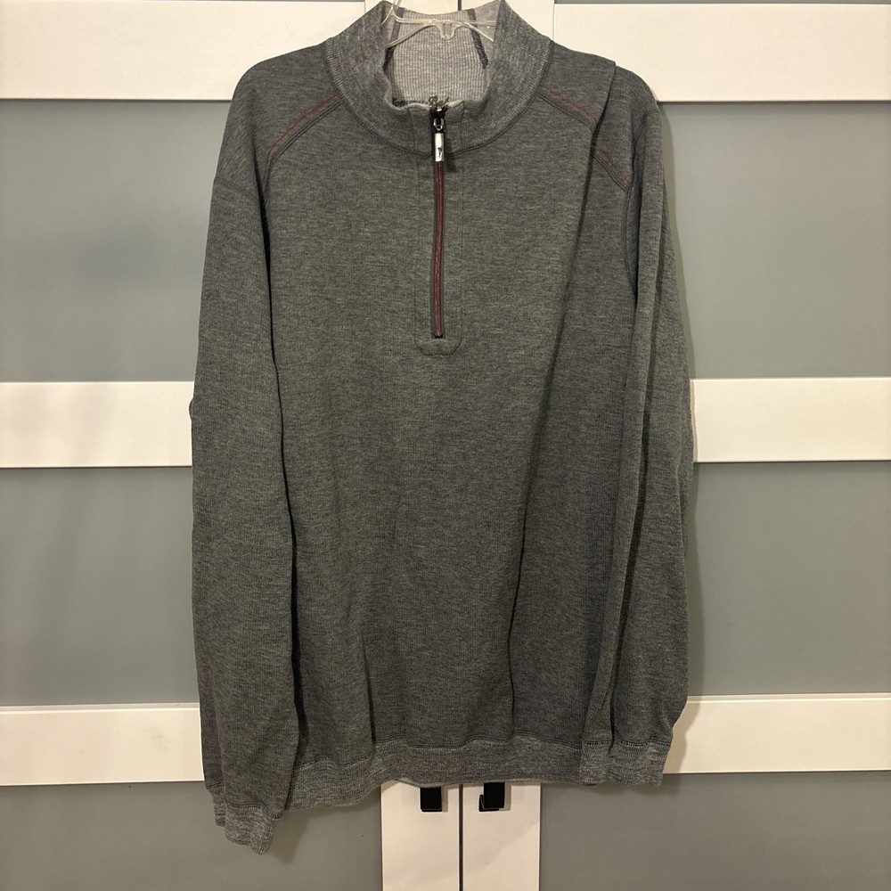 Tommy Bahama Sweatshirt Mens XL Gray 1/4 Zip Long Sleeve Pullover Mock Turtle