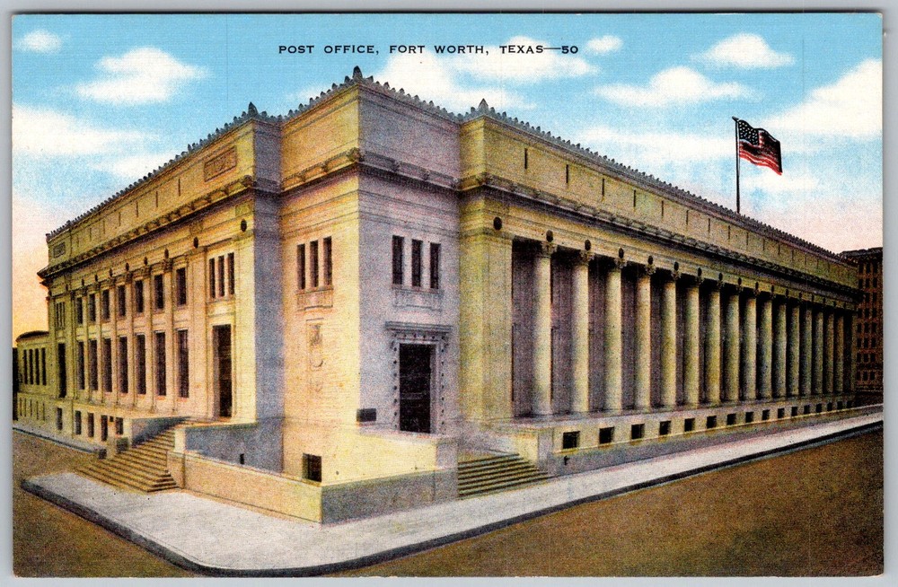 Vtg Linen Postcard Post Office Federal Building Fort Worth, TX 1940s