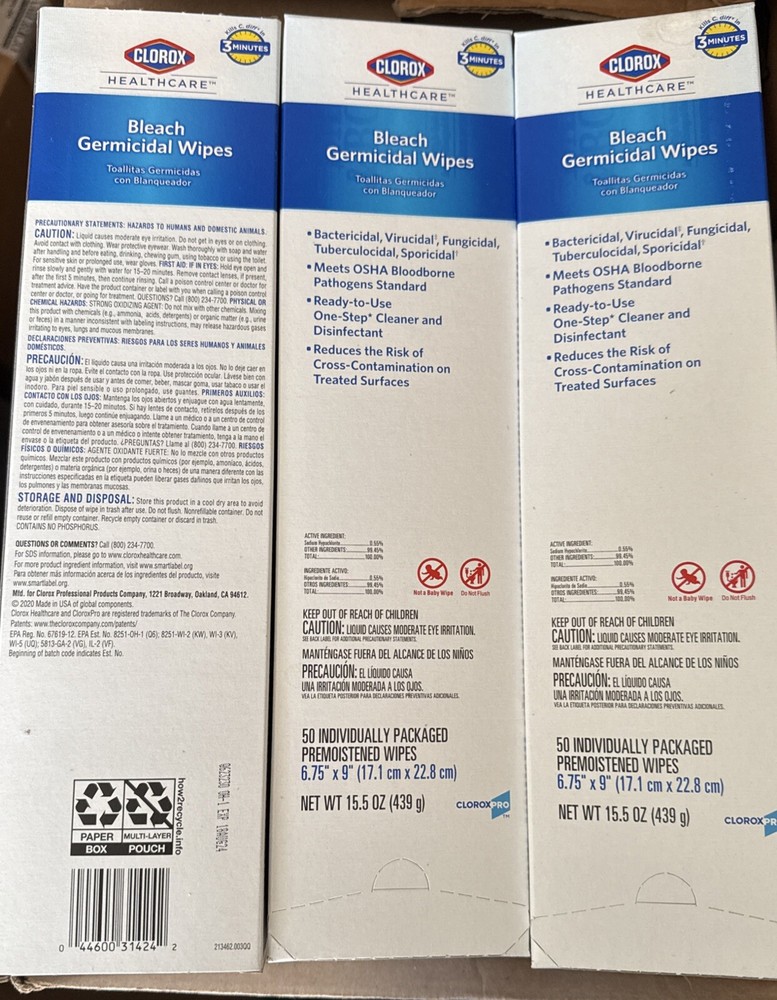 Clorox Healthcare  50/Pk Bleach Germicidal Wipes Individually Packed,3pack (150)