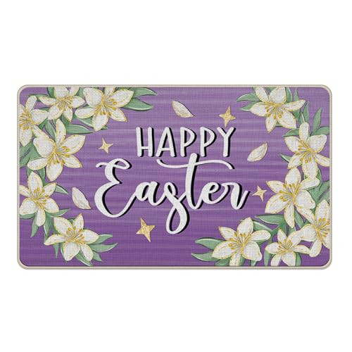 Happy Easter Lily Purple Floral Front Door Mat for Home Decor