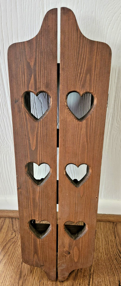 Vintage 1980s Wood Heart Wall Shelf Cabinet - Country Cottage Core Shadow Box...