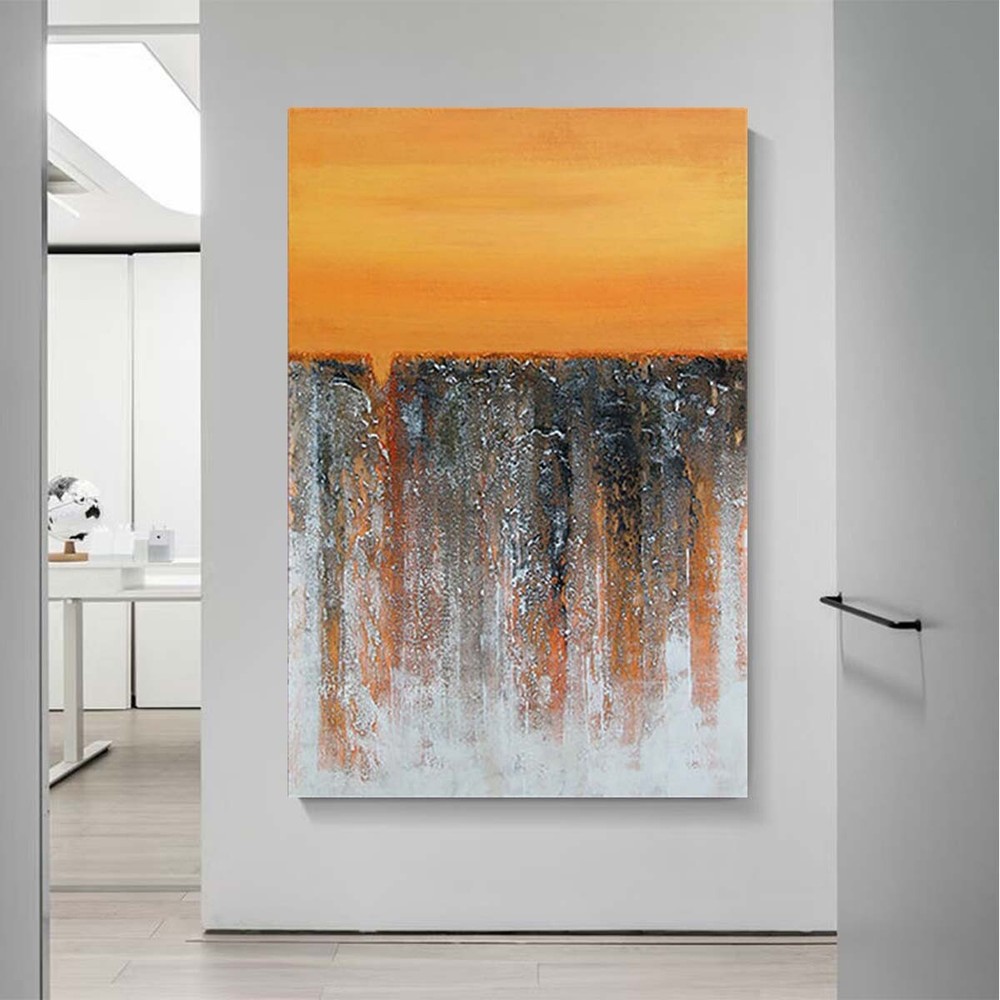 Orange Art Deco Mural Handmade Canvas Oil Painting Abstract Texture Wall