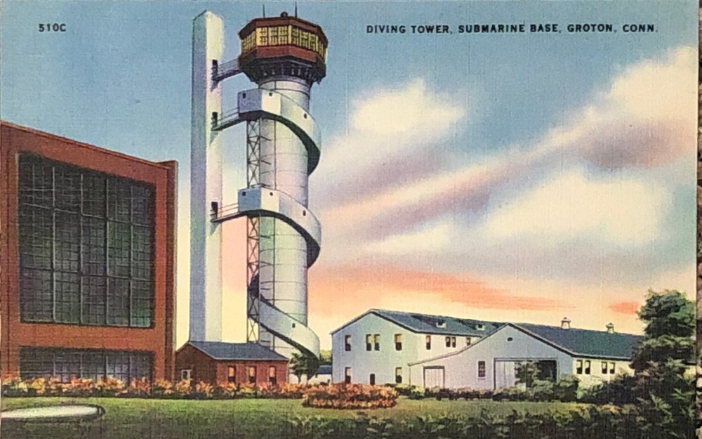 Groton Connecticut Diving Tower Submarine Base Postcard Linen VTG Unposted CT