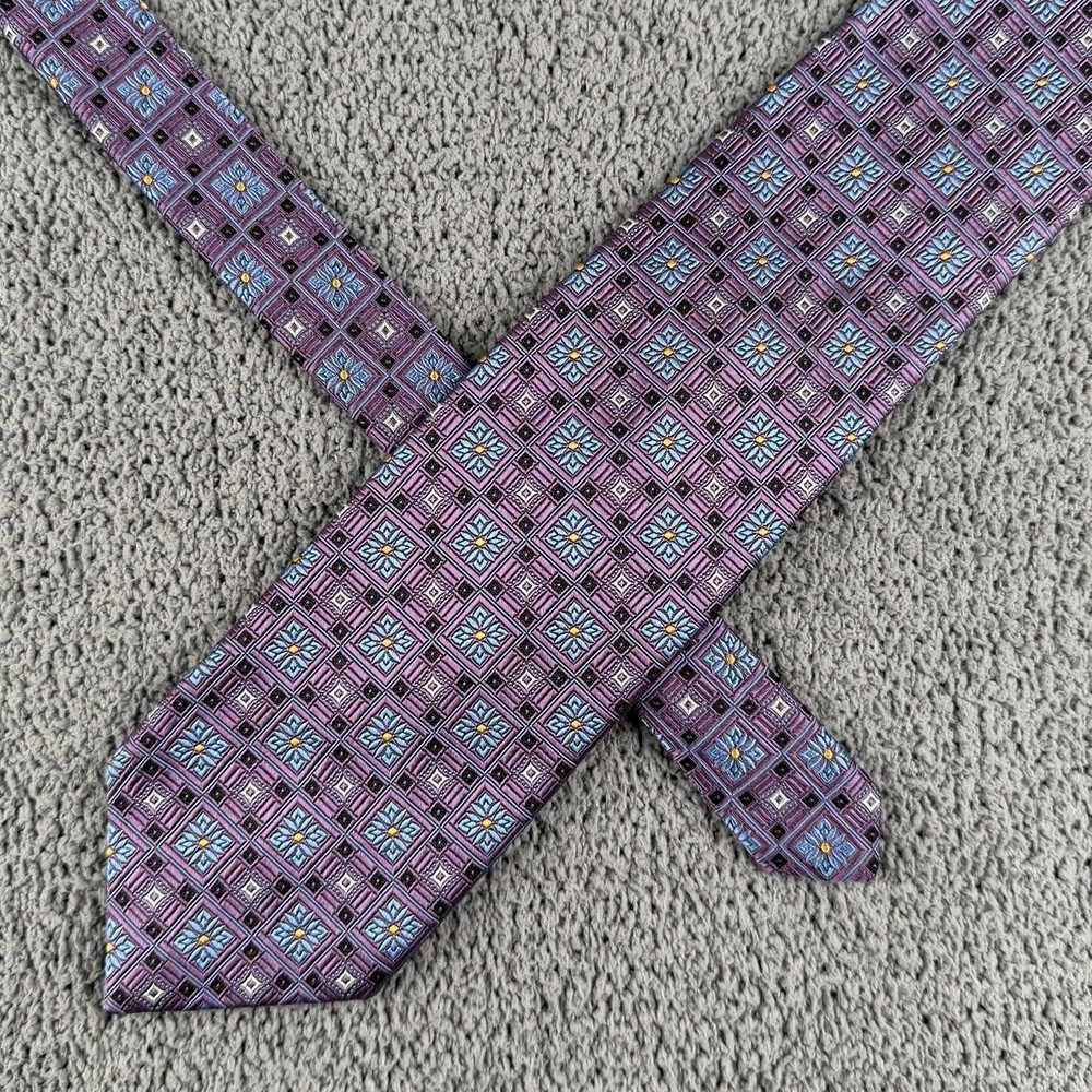 Robert Talbott Tie Mens Purple Geometric Carmel Silk Hand Sewn Made In USA