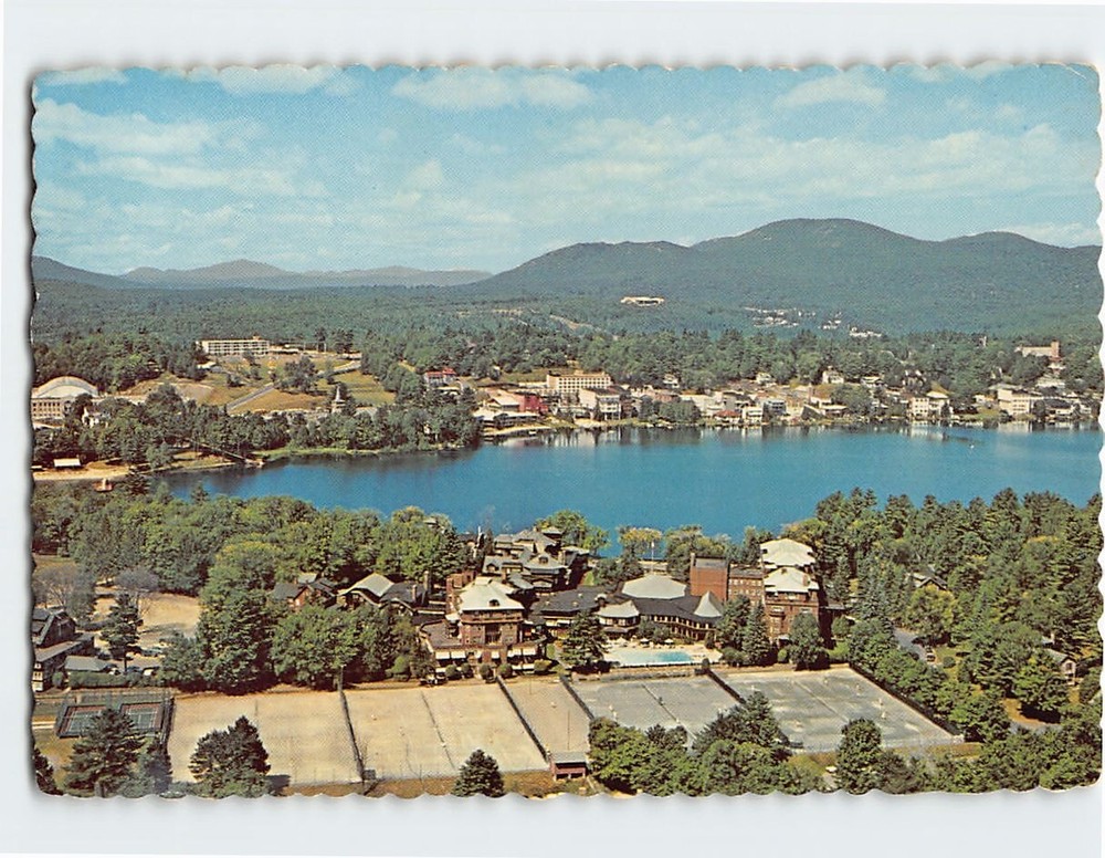 Postcard Aerial View Lake Placid In Adirondacks NY