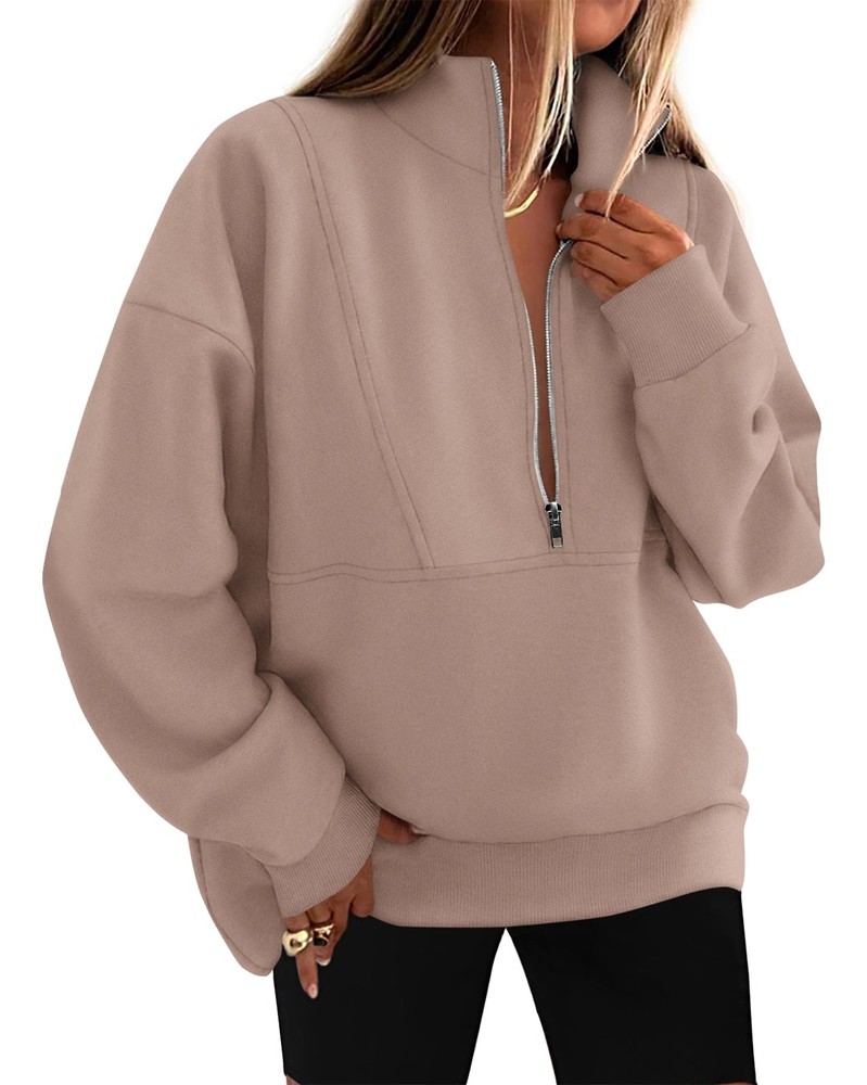 Sweatshirt for Women 2026 Fall Half Zip Pullover Oversized Fleece Mock Neck H...