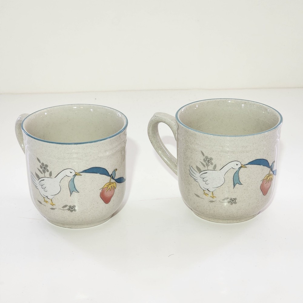 Coffee Mug Set of 2 International China Company 8868 Marmalade Goose Blue Ribbon