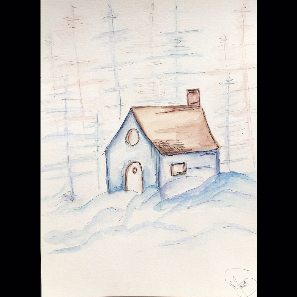 Maria Scalf Home House Landscape ORIGINAL PAINTING Watercolor 9x12 Expressionism