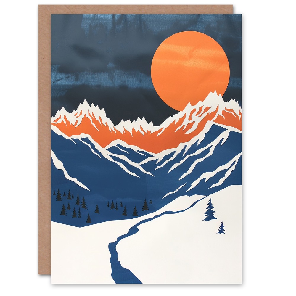 Greeting Card Rocky Mountains Winter Landscape Modern Abstract Birthday