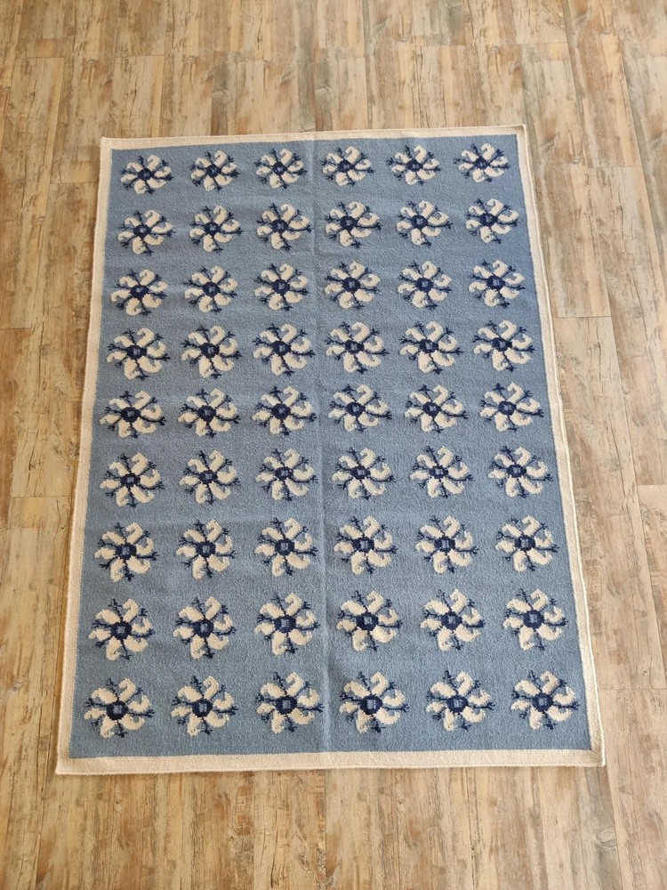 Hand Knotted Cotton Wool Kilim Dhurrie Rug Color Blue Handmade Design Carpet Rug
