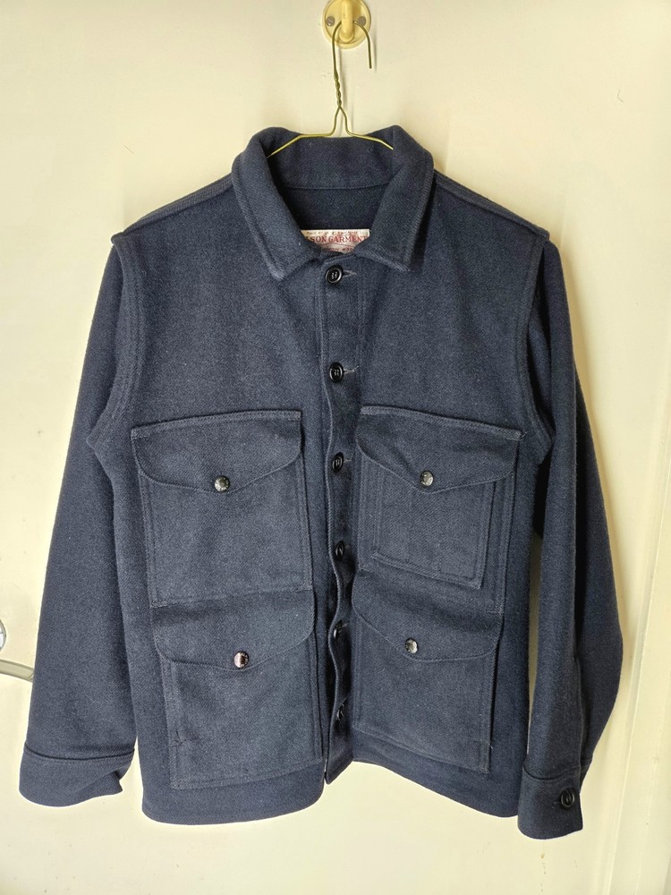 Vintage 1990s Filson Mackinaw Wool Field Jacket Made USA Size 36 Navy