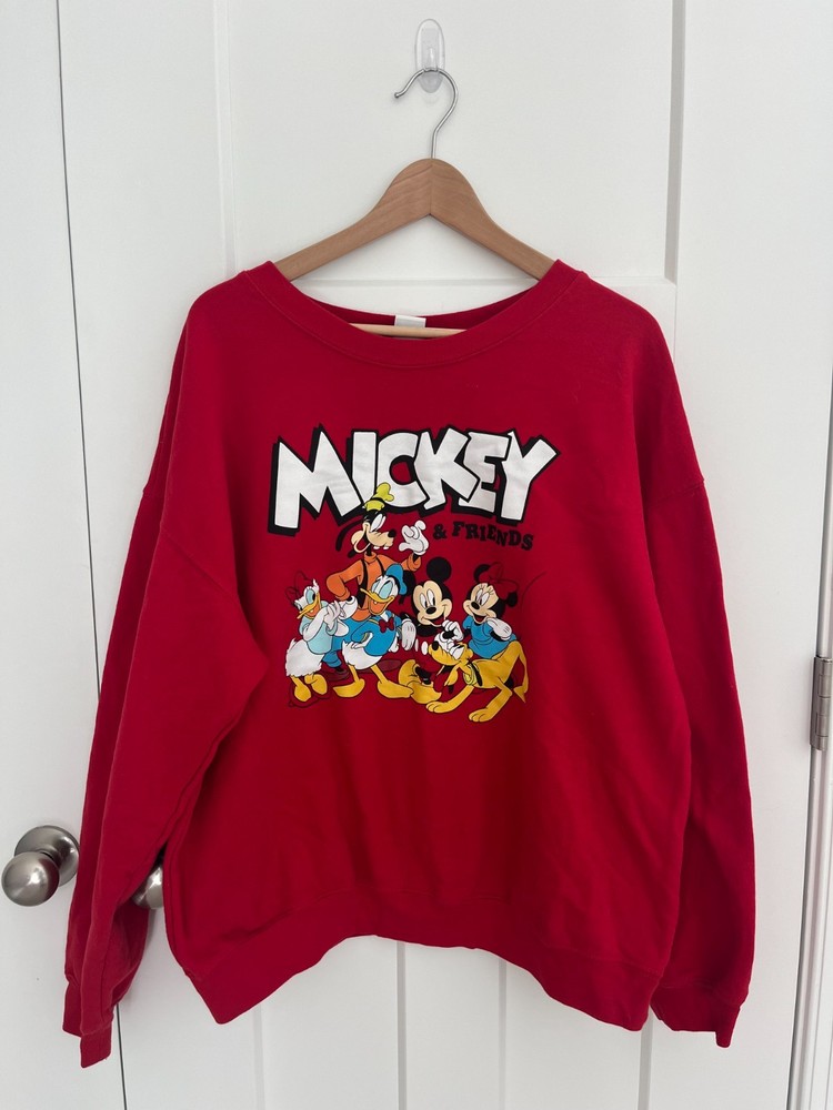 Disney Mickey & Friends Red Graphic Sweatshirt XXL Oversized Pullover Goofy