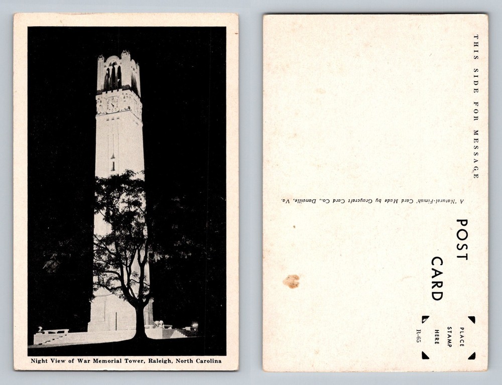 Raleigh, NC-North Carolina, War Memorial Tower Night View Vintage Postcard