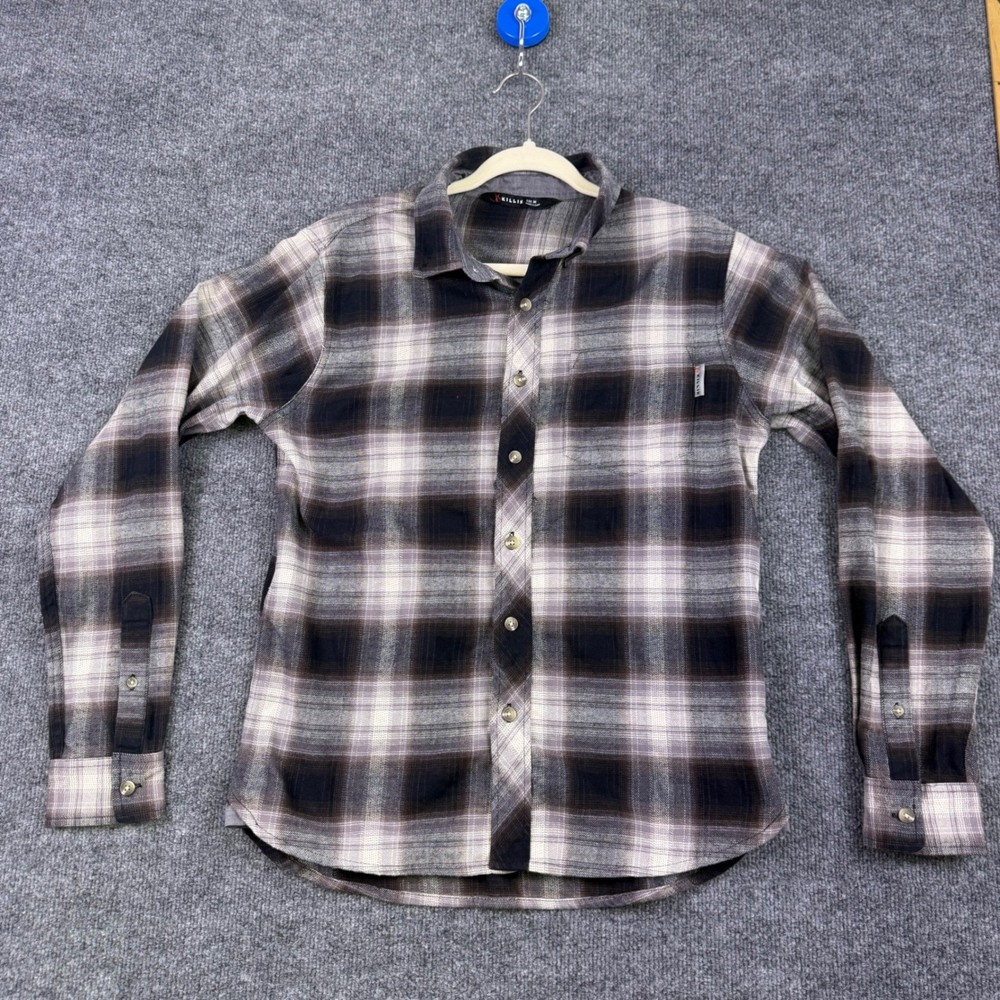 Killik Mens Grey Black Plaid Flannel Button Down Shirt Size Medium Stretch