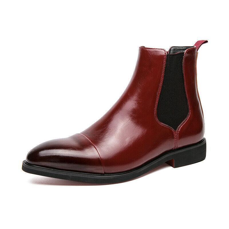Men's Faux Leather Pointed Toe Chelsea Ankle Boots Casual Dress Shoes