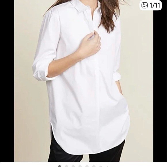 AYR Top Womens Small Half Placket Button Front Long Sleeve White Poplin Tunic
