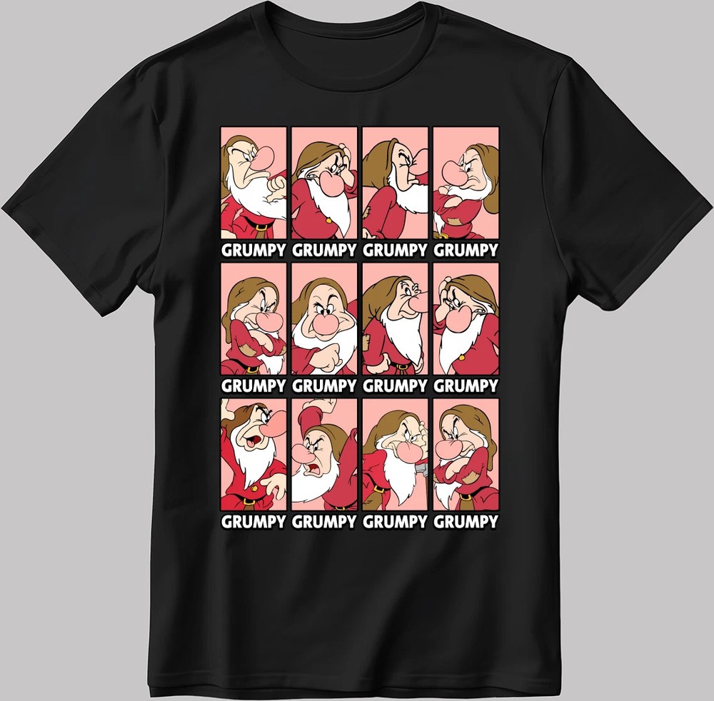 Disney Snow White Princess Grumpy Moods Black T-Shirt
