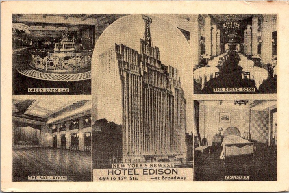 Hotel Edison New York City Multi-View Postcard 1955 NYC Times Square Radio City
