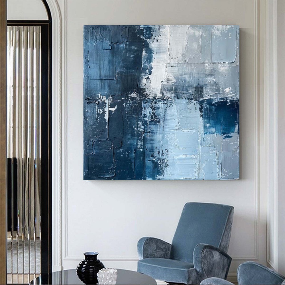 blue Modern Home Decor Handmade Abstract Oil Painting on canvsa Living Room