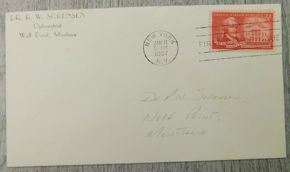 1st Day Issue New York 1957 Alexander Hamilton Bicentennial Stamp Envelope Cover