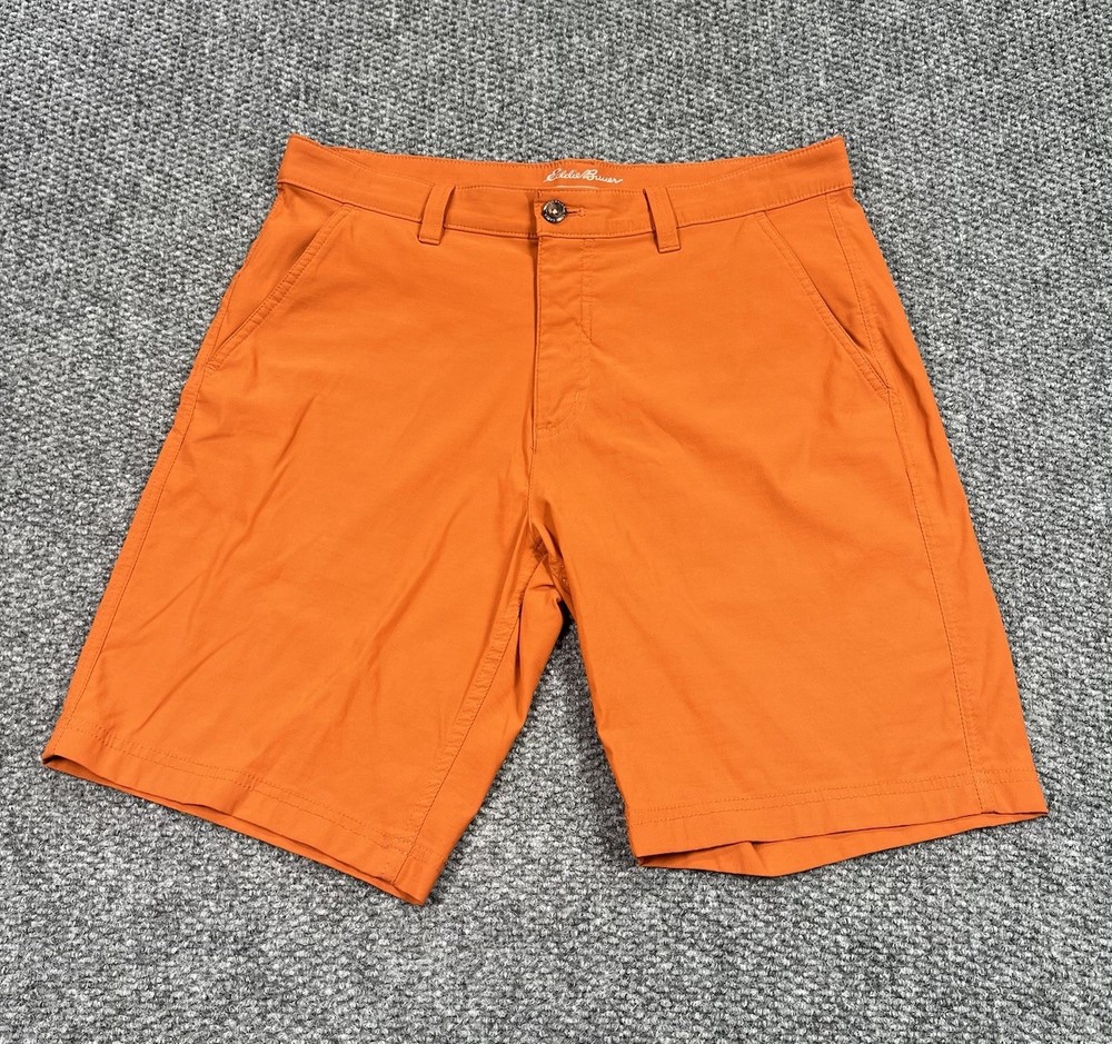 Eddie Bauer Travex Shorts Mens 34 Orange Nylon Hiking Stretch Flat Front