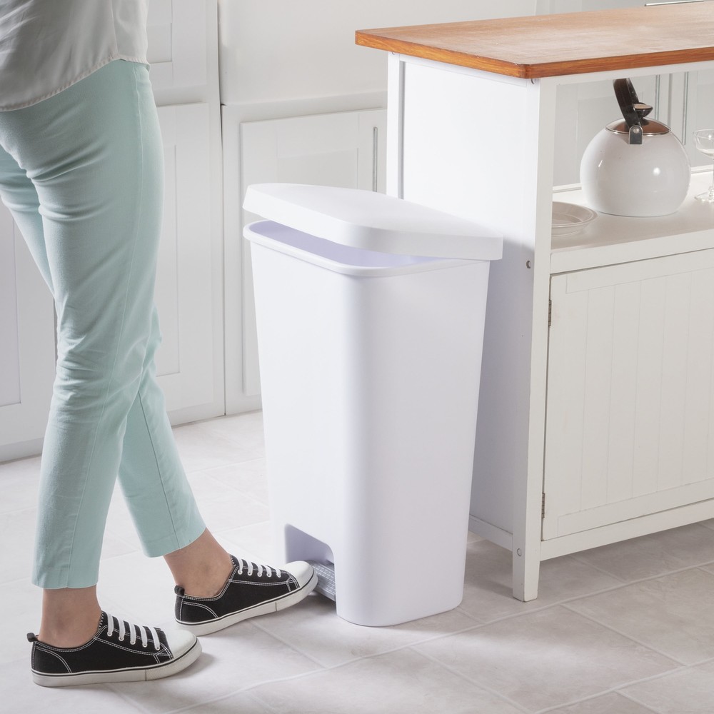 Sterilite 11.9 Gallon Step Trash Can, Large Kitchen Trash Can with Lid - White