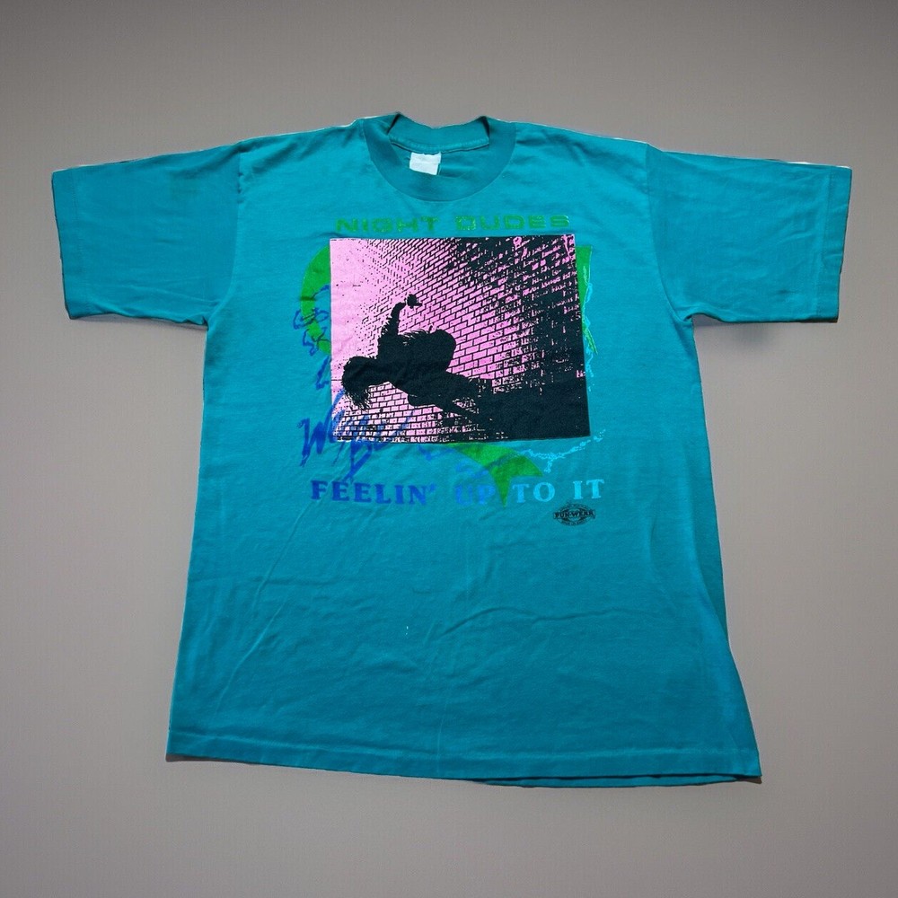 Vintage 80s Night Dudes Feelin It Skate Skateboarding Graphic Shirt Size Medium