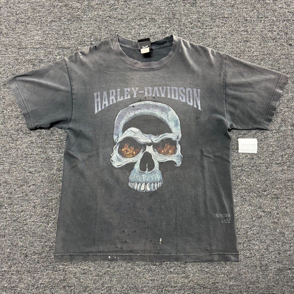 Vintage Harley Davidson Skull Y2K New York City T-Shirt M Sun Faded Gradient