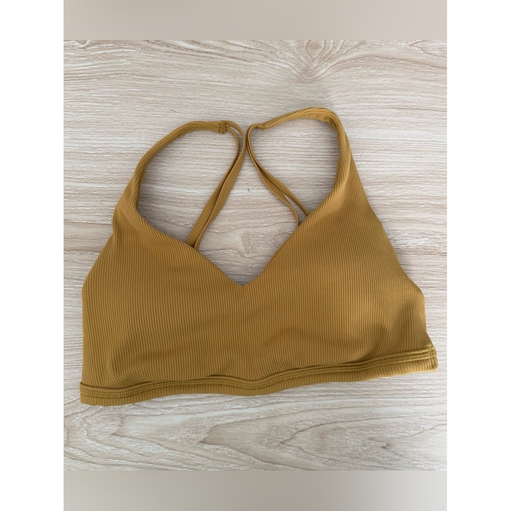 Aerie Medium Offline Goals Rib Plunge Sports Bra Honey Gold Yellow