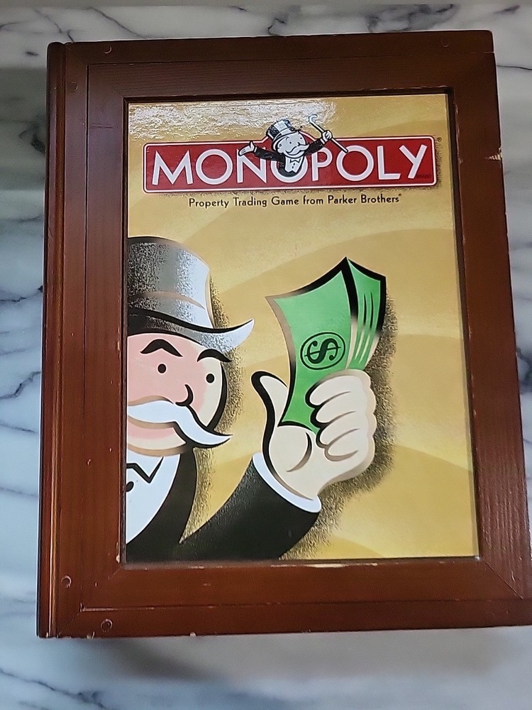 Vintage Inspired Monopoly Game Collection COMPLETE 2005 Wooden Box Bookshelf