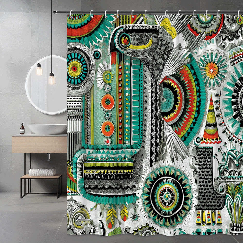 Boho Abstract Floral Shower Curtain, Multicolor Graphic Pattern