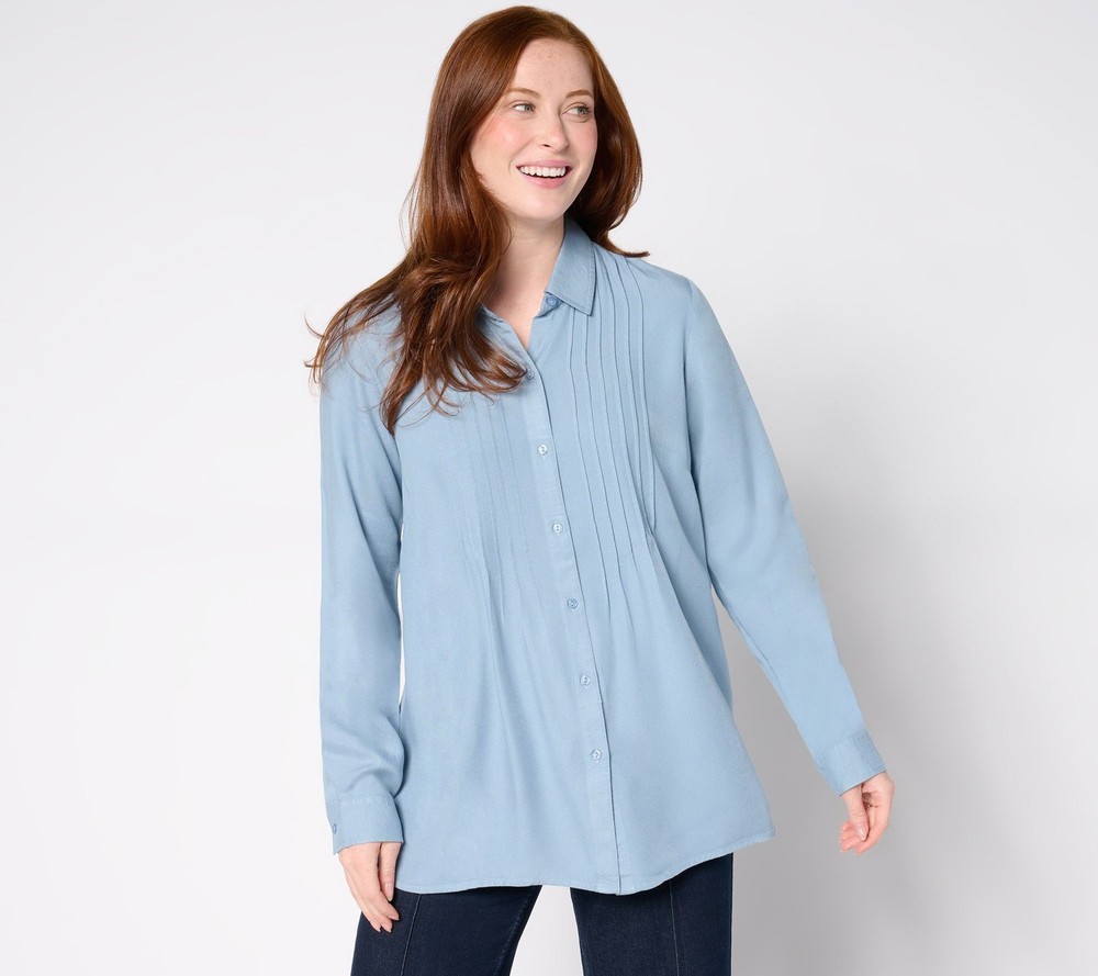 Coldwater Creek Women's Top Plus Sz 3X Soft Touch Pintuck Shirt Blue A666569