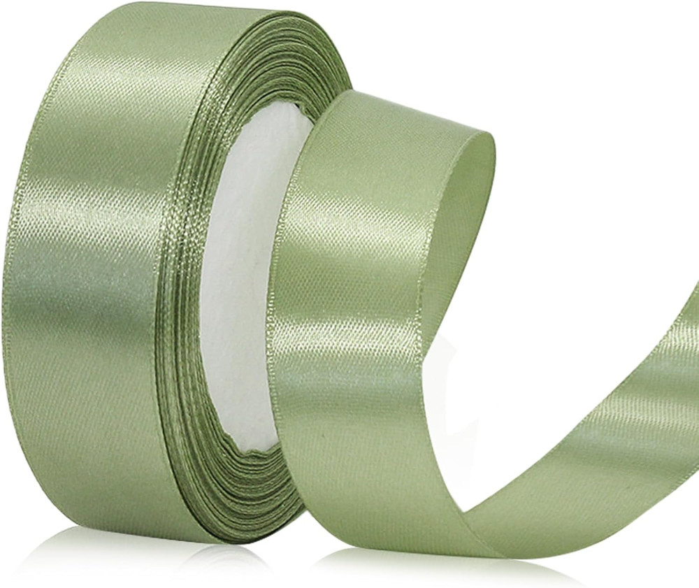 Satin Ribbon 1 Inch Sage Green Ribbon 25 Yards Silk Dusty Sage Ribbons for Cr...