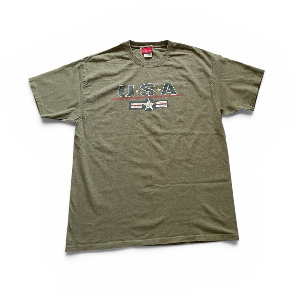 Vintage Y2K Sonoma USA Graphic T Shirt Adult Large Olive Green Tee