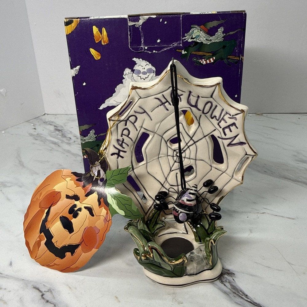 Blue Sky Clayworks Tea Light Happy Halloween Webster Spider Heather Goldminc NEW