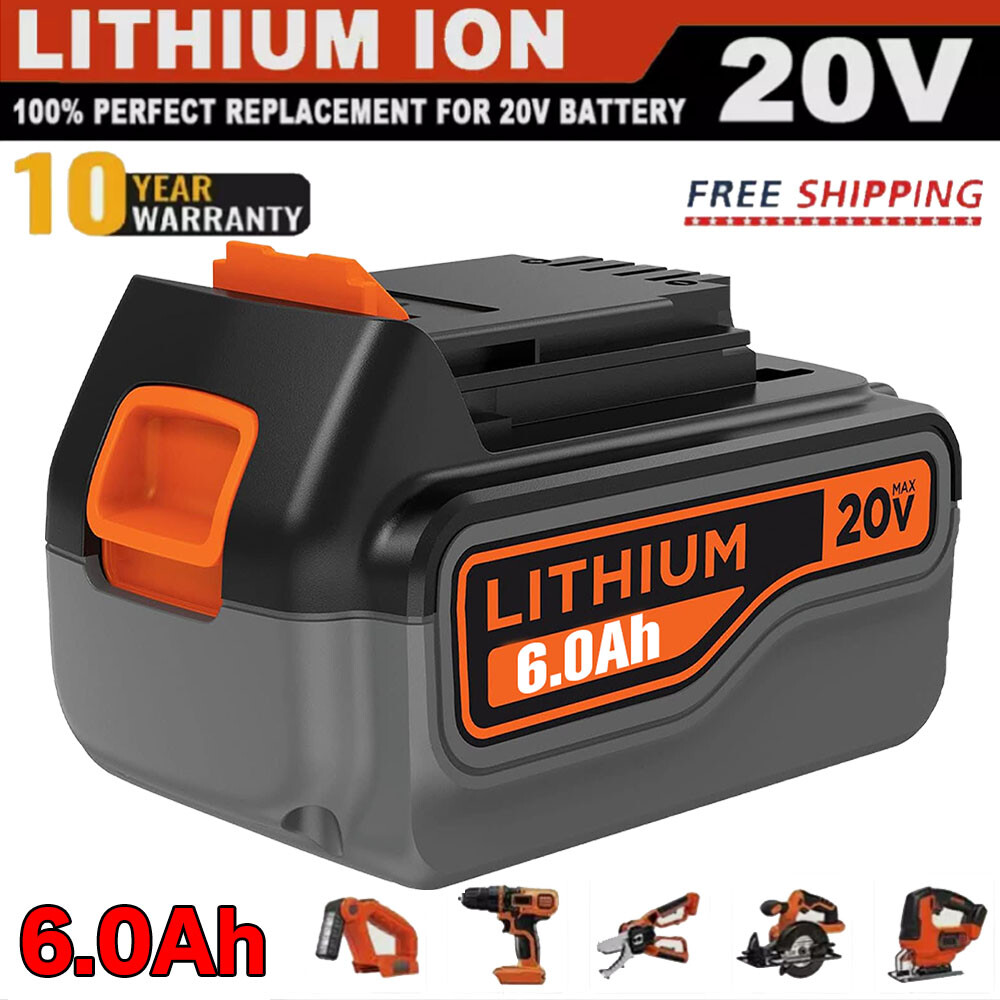 20V 6.0Ah Li-ion Battery for Black & Decker 20V MAX LBXR20 LB2X4020 Compatible US Model  