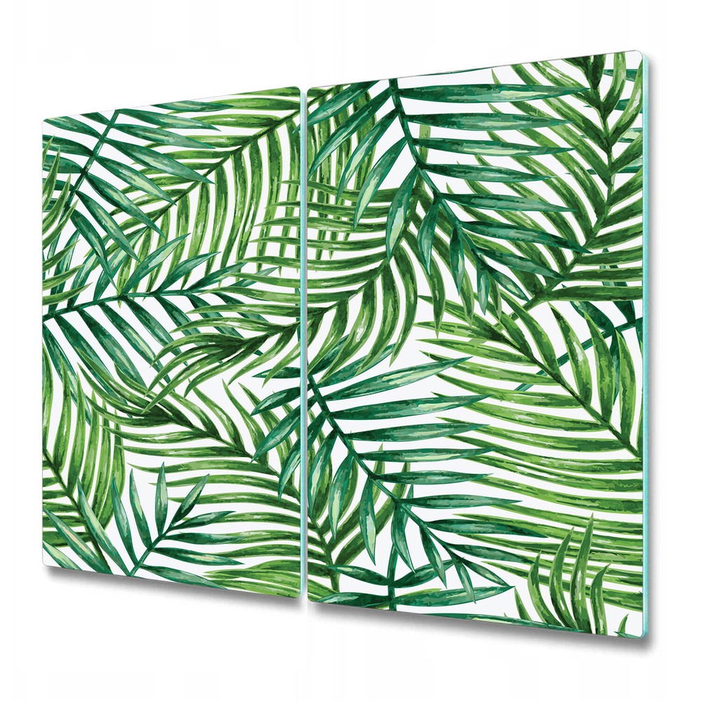 Serving Chopping Board Glass Cover Tropical palm leaves green and white photo
