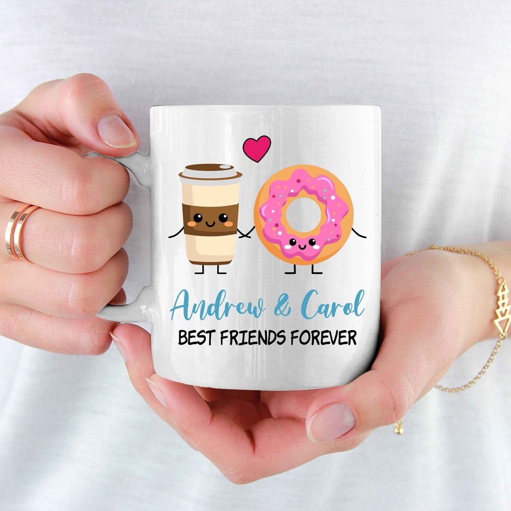 Taza de café & Donut personalizada Best Friends Forever taza de café regalo para viernes
